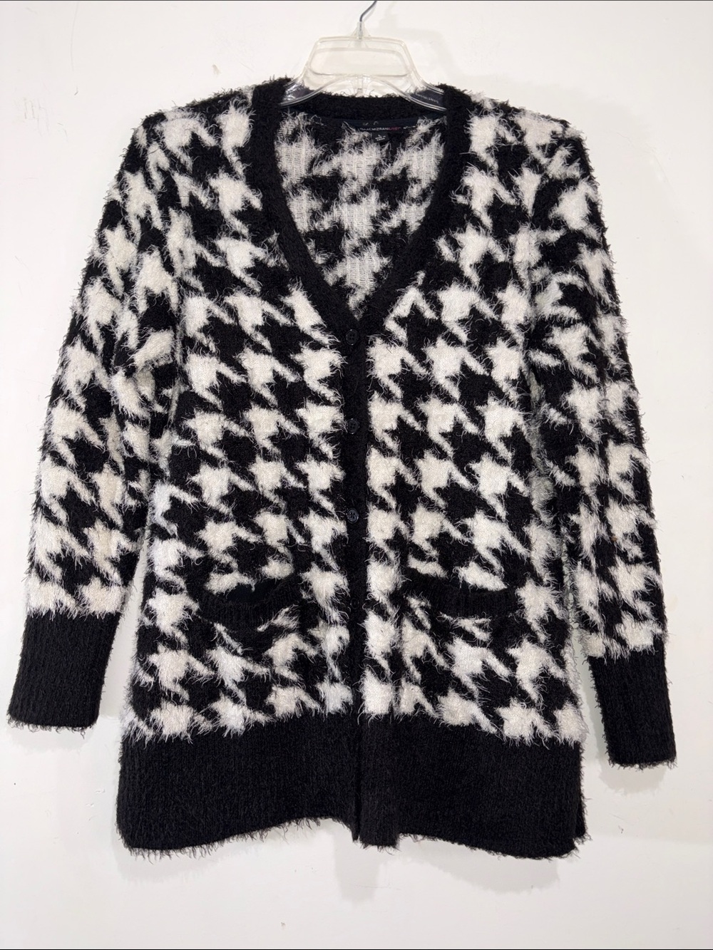 Isaac Mizrahi Live Houndstooth Fuzzy Cardigan Women’s Large Black White